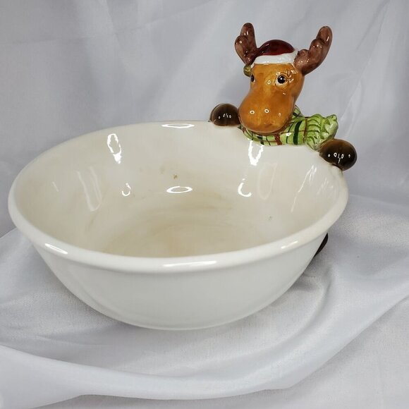 Harry & David Moose Ceramic Holiday Bowl Decorative Serving Dish 7" Diameter - Picture 5 of 12